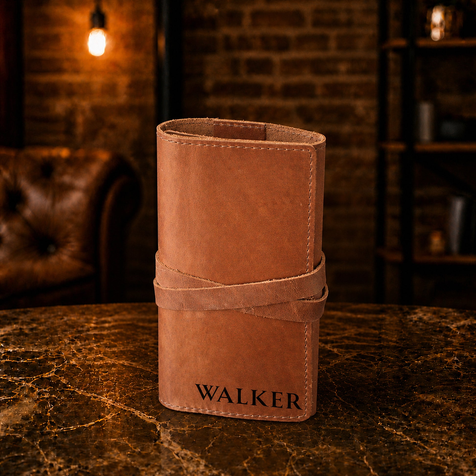 Personalized leather accessory pouch with initials, premium finish