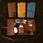 Premium leather cable organizer with name stamp, warm earthy tone