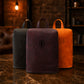 Natural leather shoe bag with warm patina, artisan craftsmanship