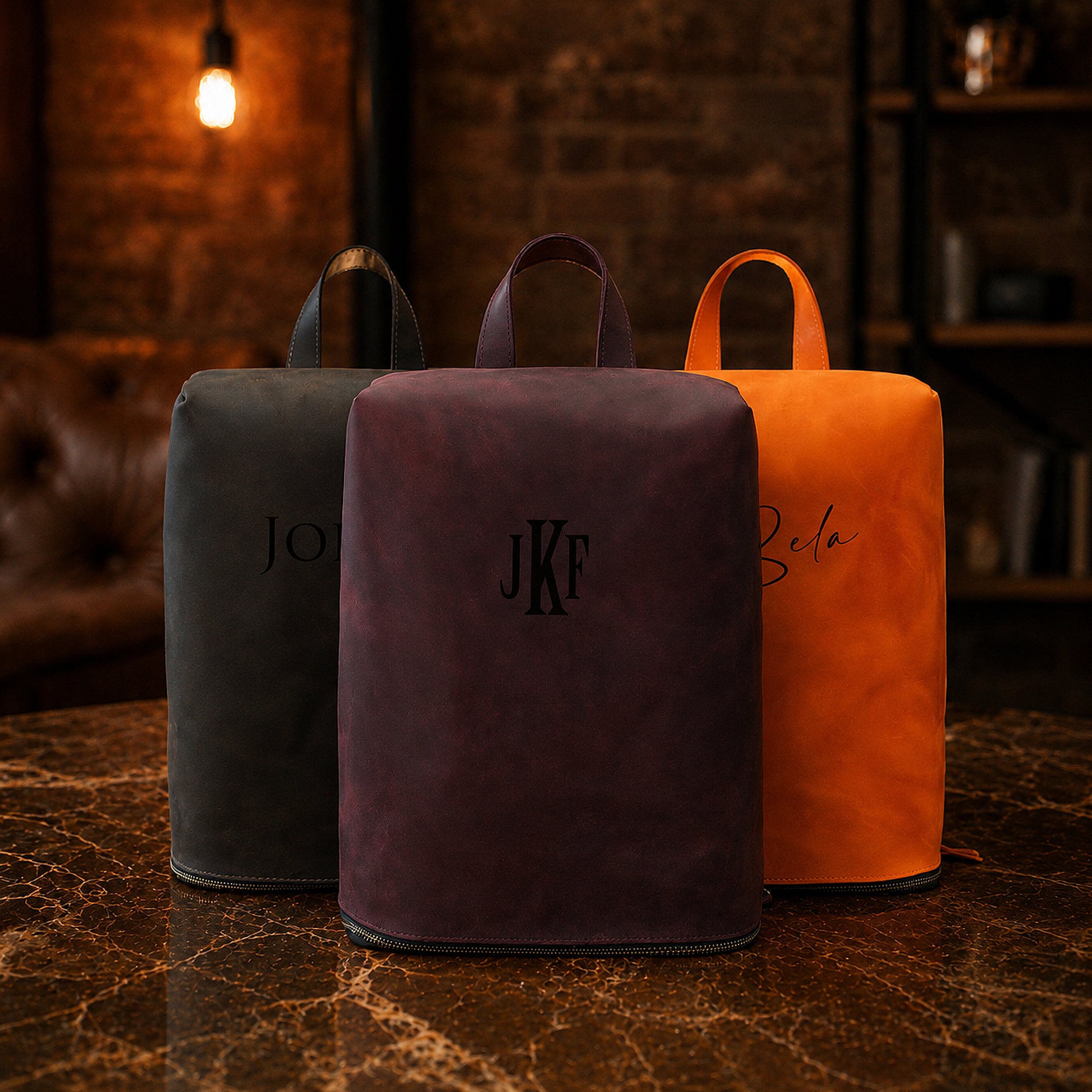 Natural leather shoe bag with warm patina, artisan craftsmanship