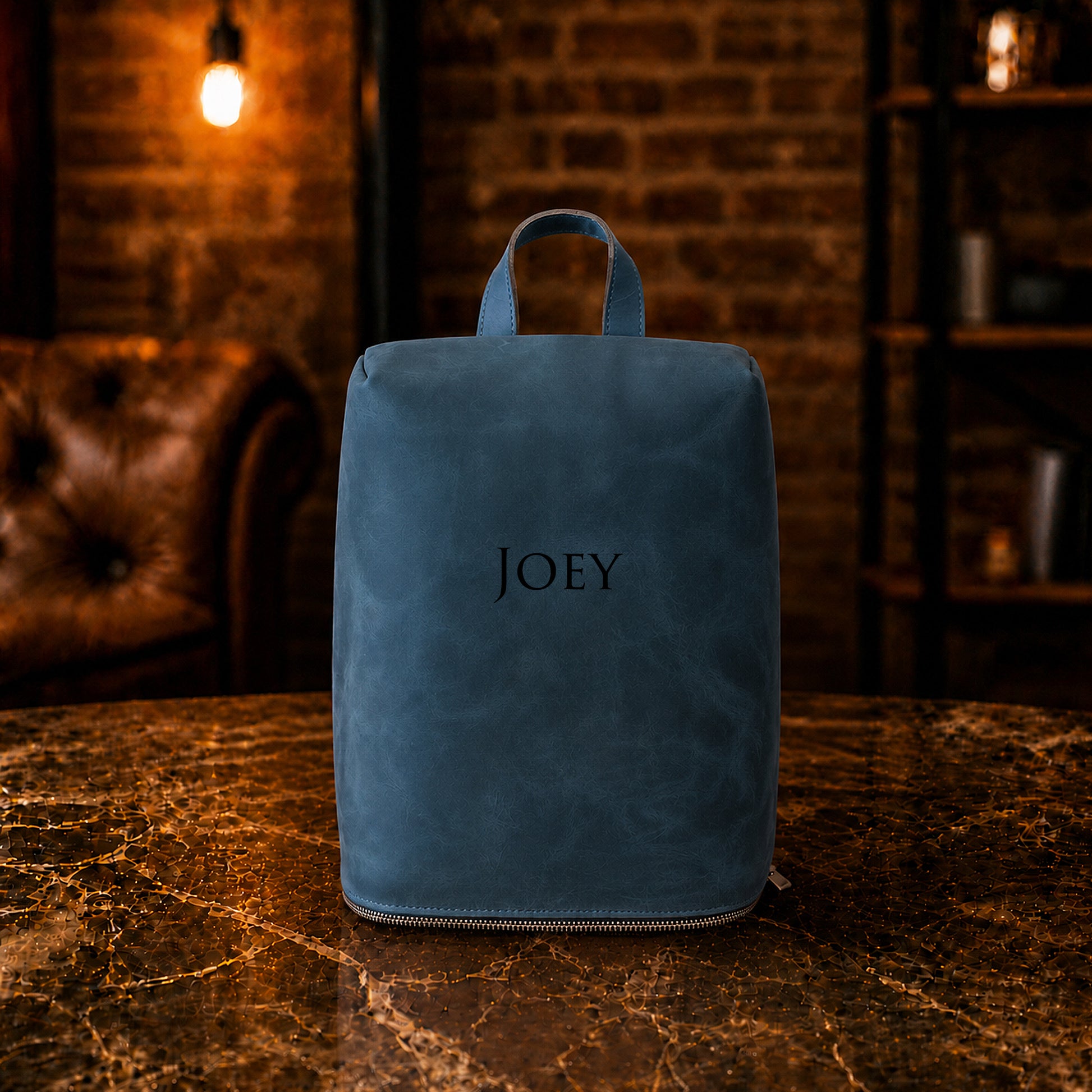 Leather shoe bag with custom stamp, compact travel and gym case