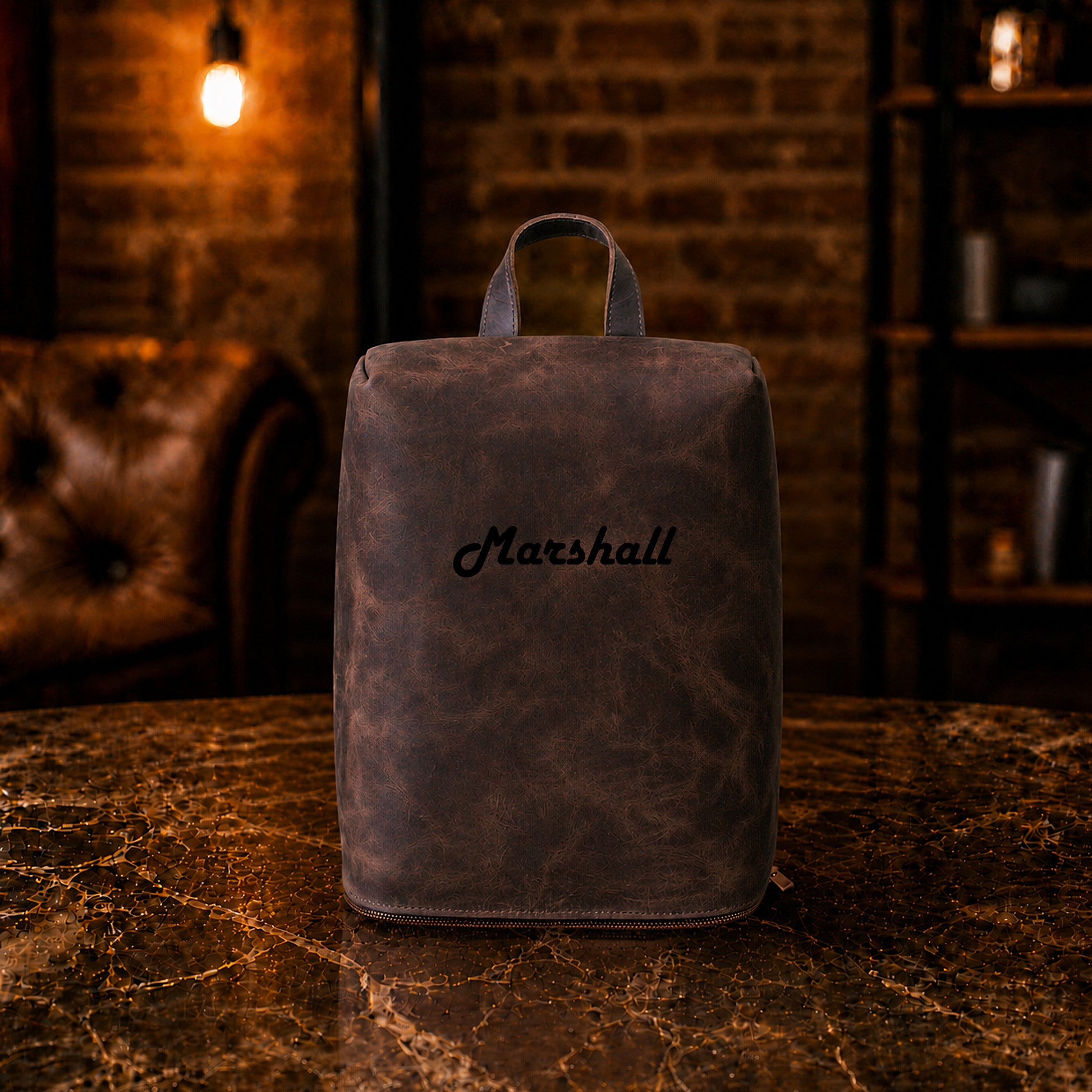 The Stride Sleeve leather bag in use at gym, warm earthy tones
