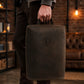 Minimalist leather shoe bag with drawstring closure, handcrafted design