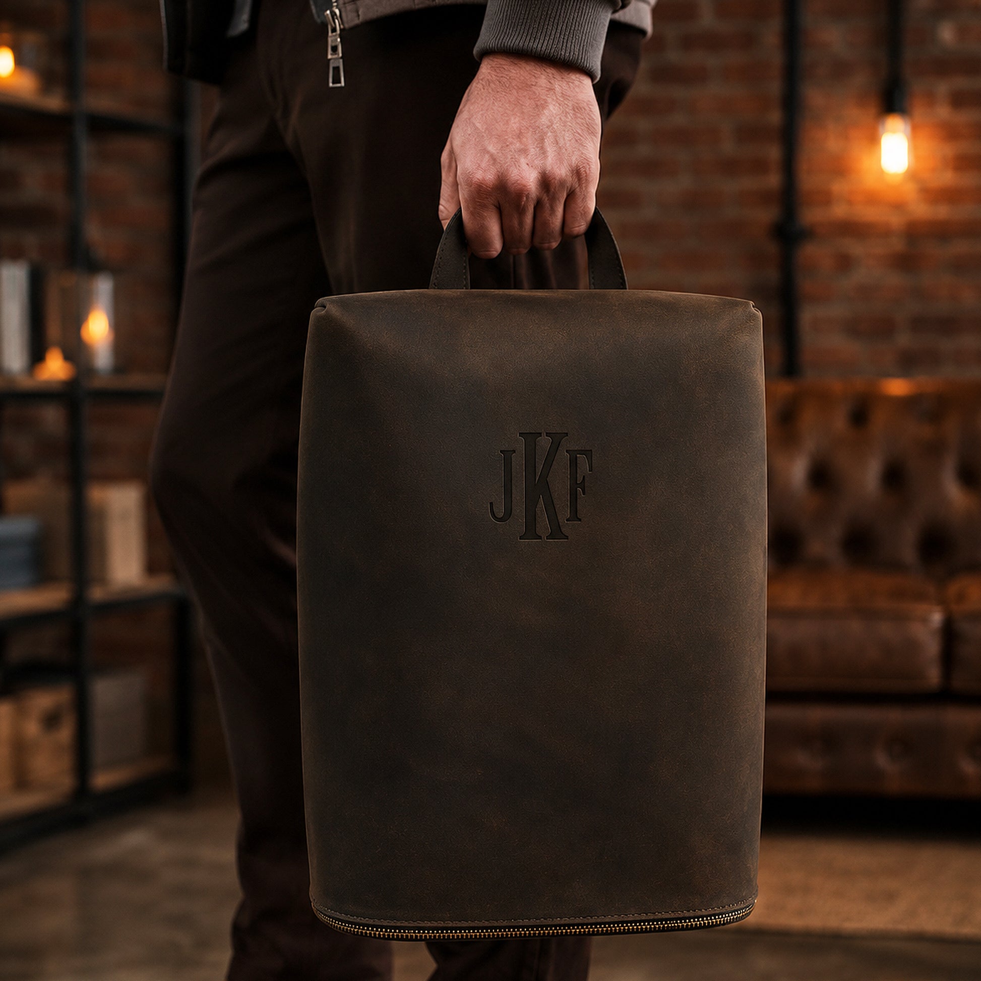Minimalist leather shoe bag with drawstring closure, handcrafted design