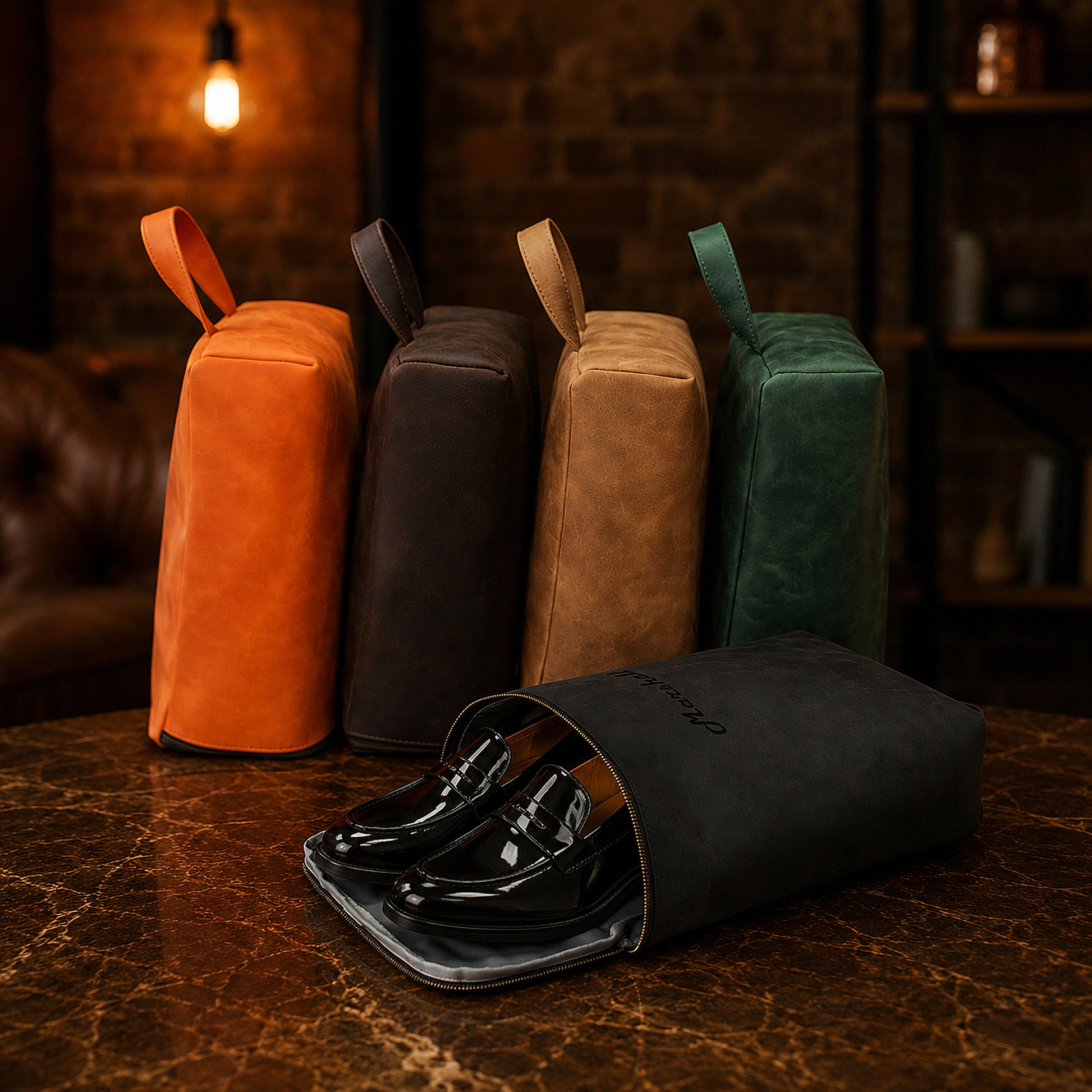 Interior of leather shoe bag, protective lining for travel and gym
