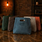 Genuine leather tote bag with classic handles, lifestyle editorial photo