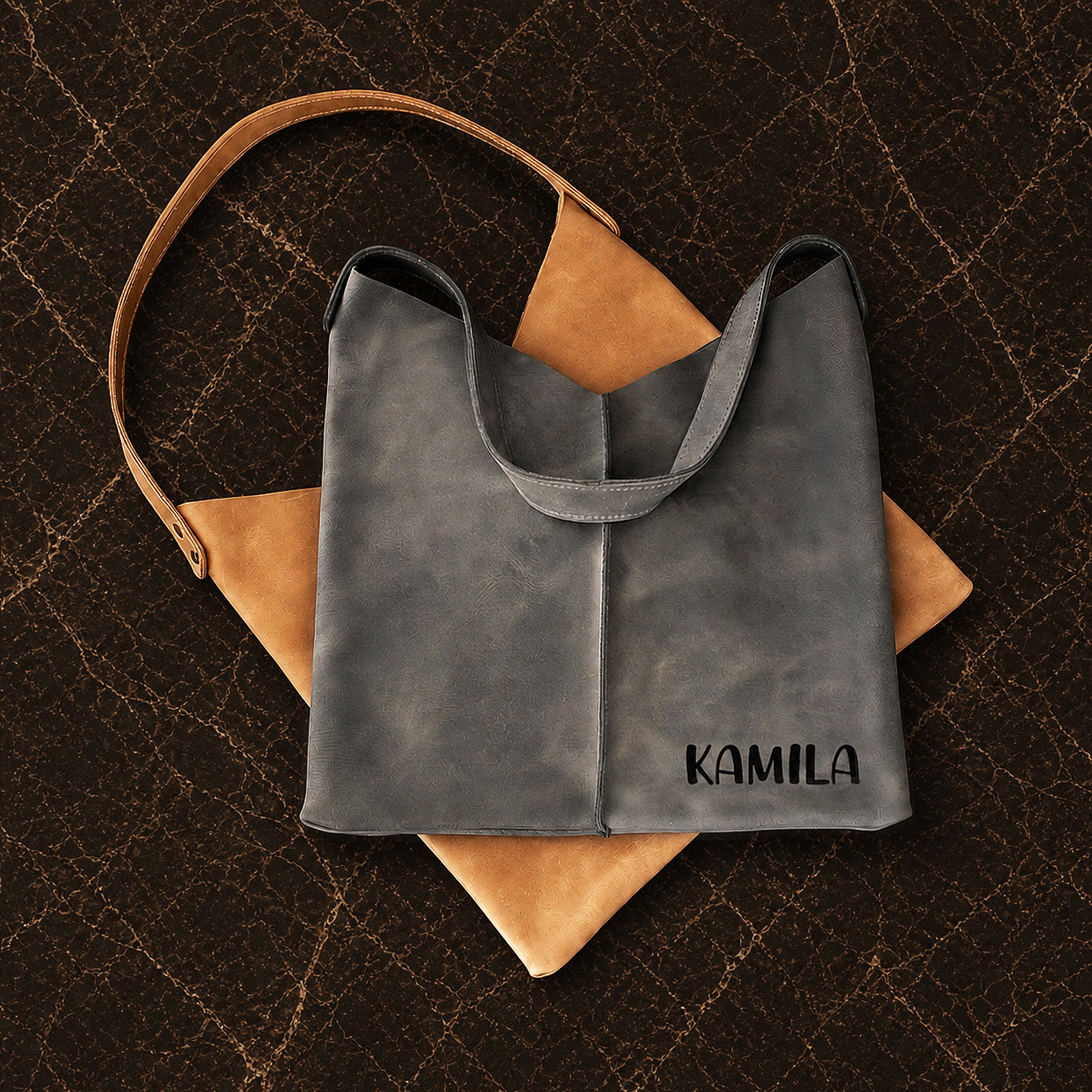 Leather tote bag gift box with custom engraving, premium unboxing