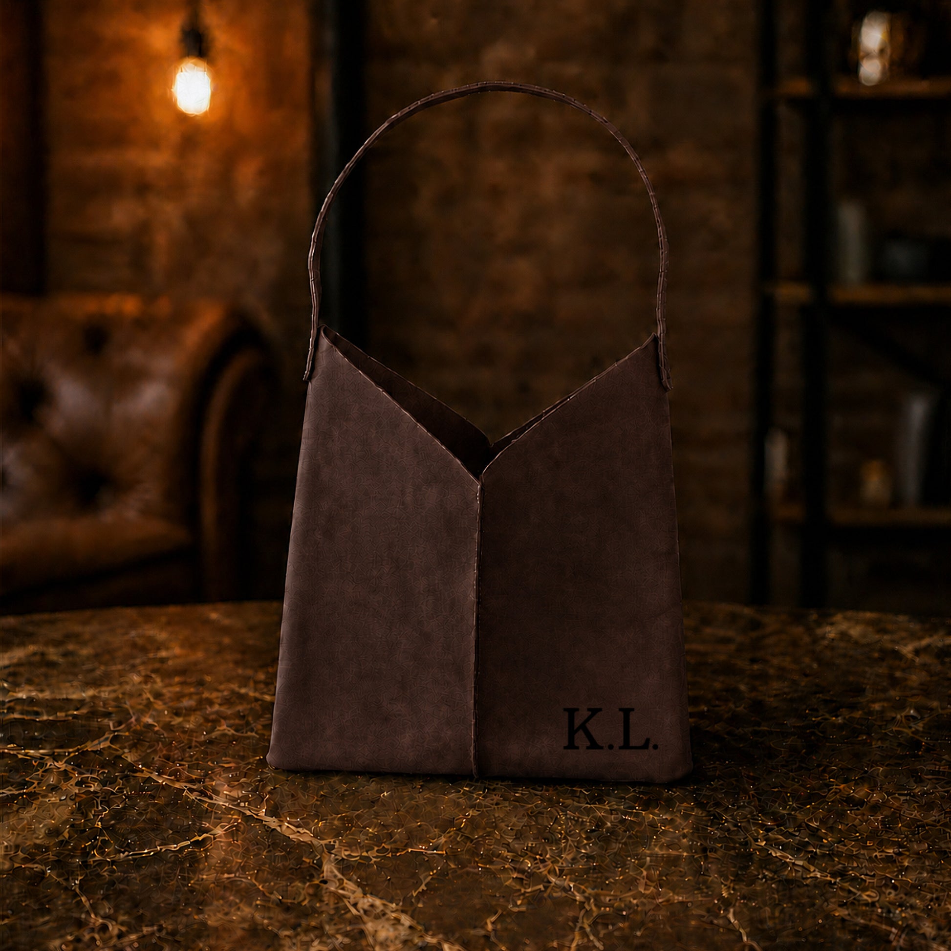 Leather tote bag with custom name engraving, warm brown tone