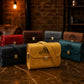 The Viewfinder leather bag in use outdoors, warm earthy tones