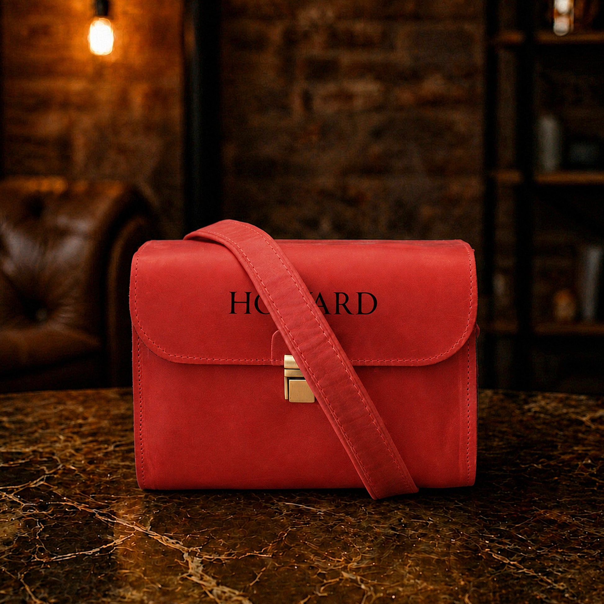Leather camera bag zipper and closure detail, durable brass hardware